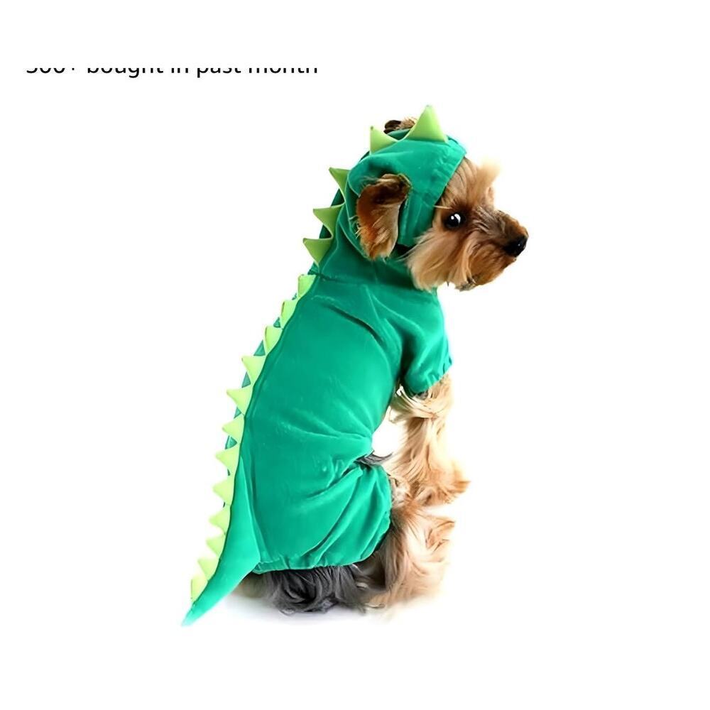 Dog Dinosaur Design Costume Pet Cosplay Elastic Hoodie Clothes Size Small Green